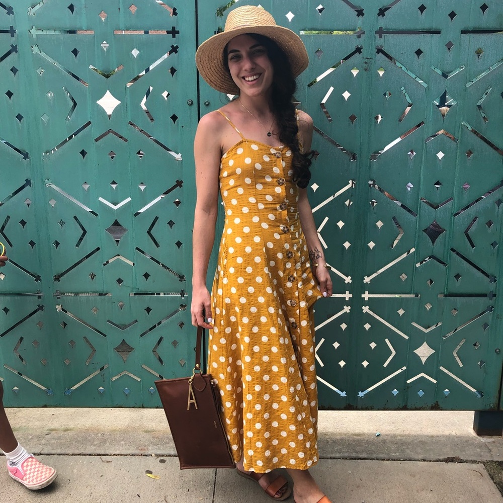 Yellow Polkadot Button down Dress